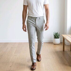 Zara Men's Size 32 Waist x 28 Inseam Grey Plaid Tailored Dress Pants